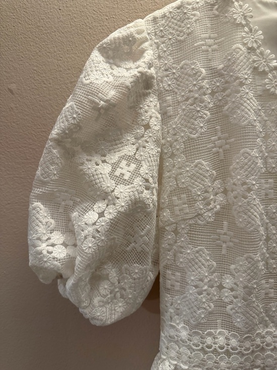 Rachel Parcell White Lace Puff Sleeve V-Neck Midi Dress XS - Picture 6 of 7